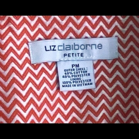 NWT Liz Claiborne Mandarin Red & White Chevron Jacket Blazer Petite Medium - Picture 7 of 7